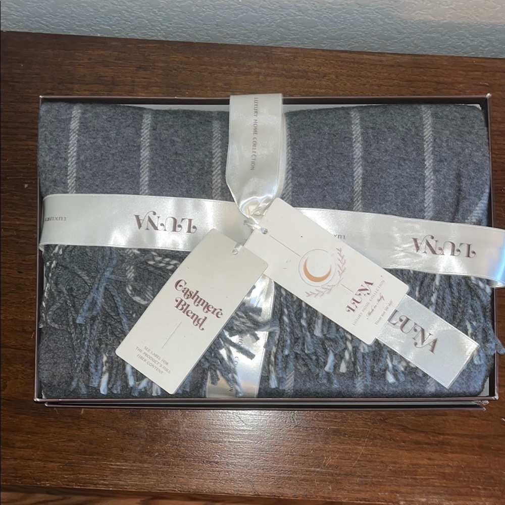 Luna Gray Striped Cashmere Throw
